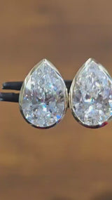 3.04Cttw Bezel Set Yellow Gold Pear Shape Lab Diamond Earring