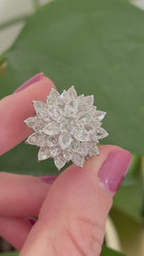 White gold flower ring with rose cut lab diamonds