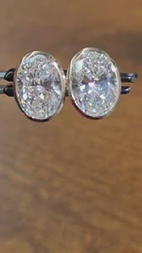 4.04Cttw Bezel Set Yellow Gold Oval Shape Lab Diamond Earring