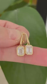 Yellow Gold Bezel Set Emerald Lab Diamond Hook Earrings