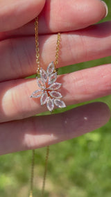 Yellow gold with white gold prongs rose cut marquise lab diamond necklace