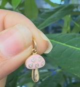Mushroom Diamond Enamel Charm 14k