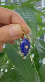 14KT Yellow Gold Lapis & Turq Dia Pendant