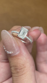 EMERALD CUT 14K WHITE GOLD ENGAGEMENT RING