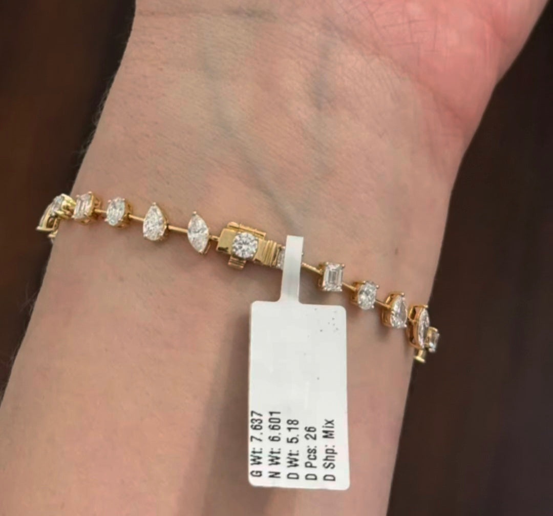5.18ct Multi Shaped Lab Diamond Tennis Bracelet
