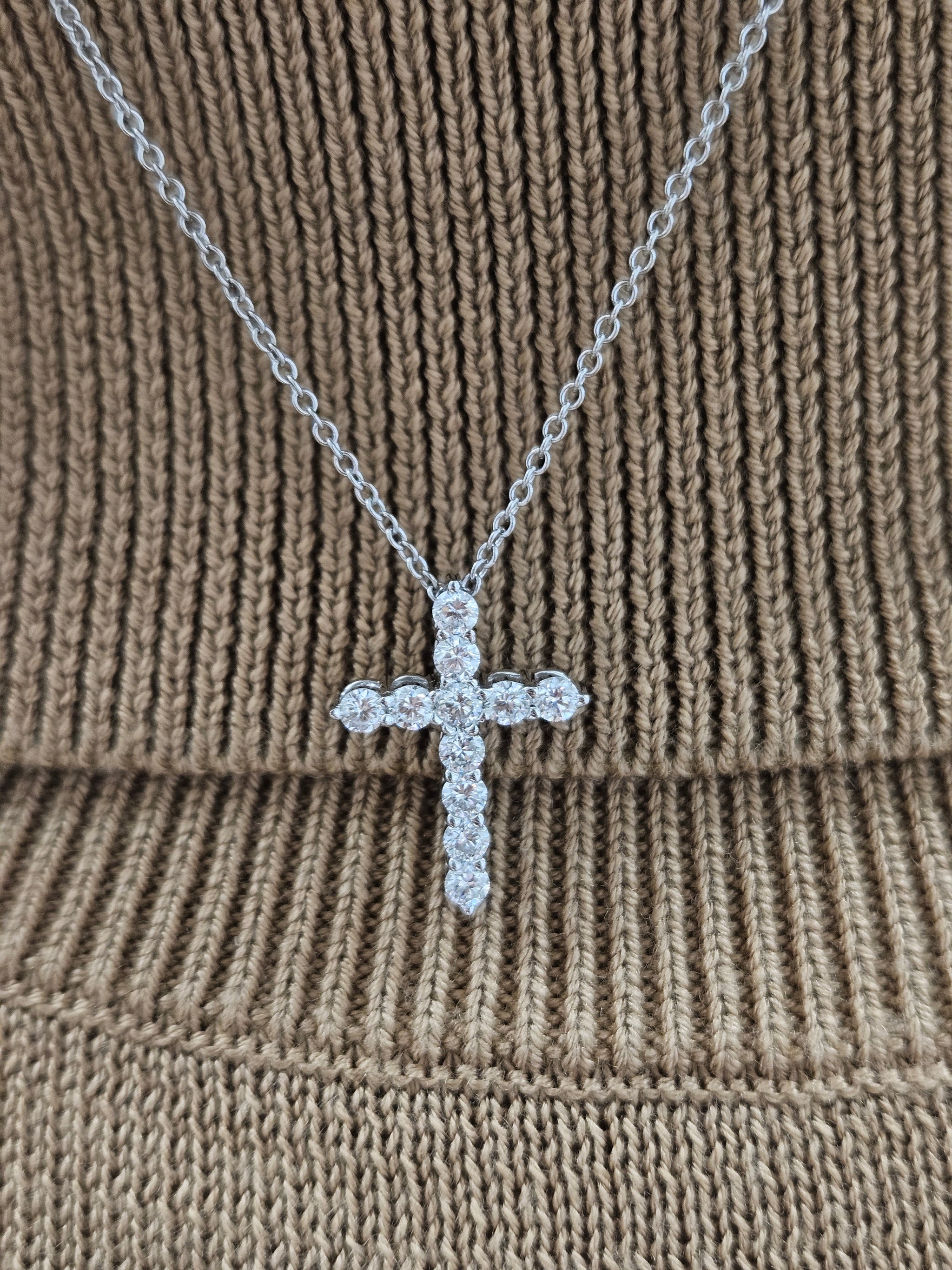Lab Diamond Cross Silver Necklace