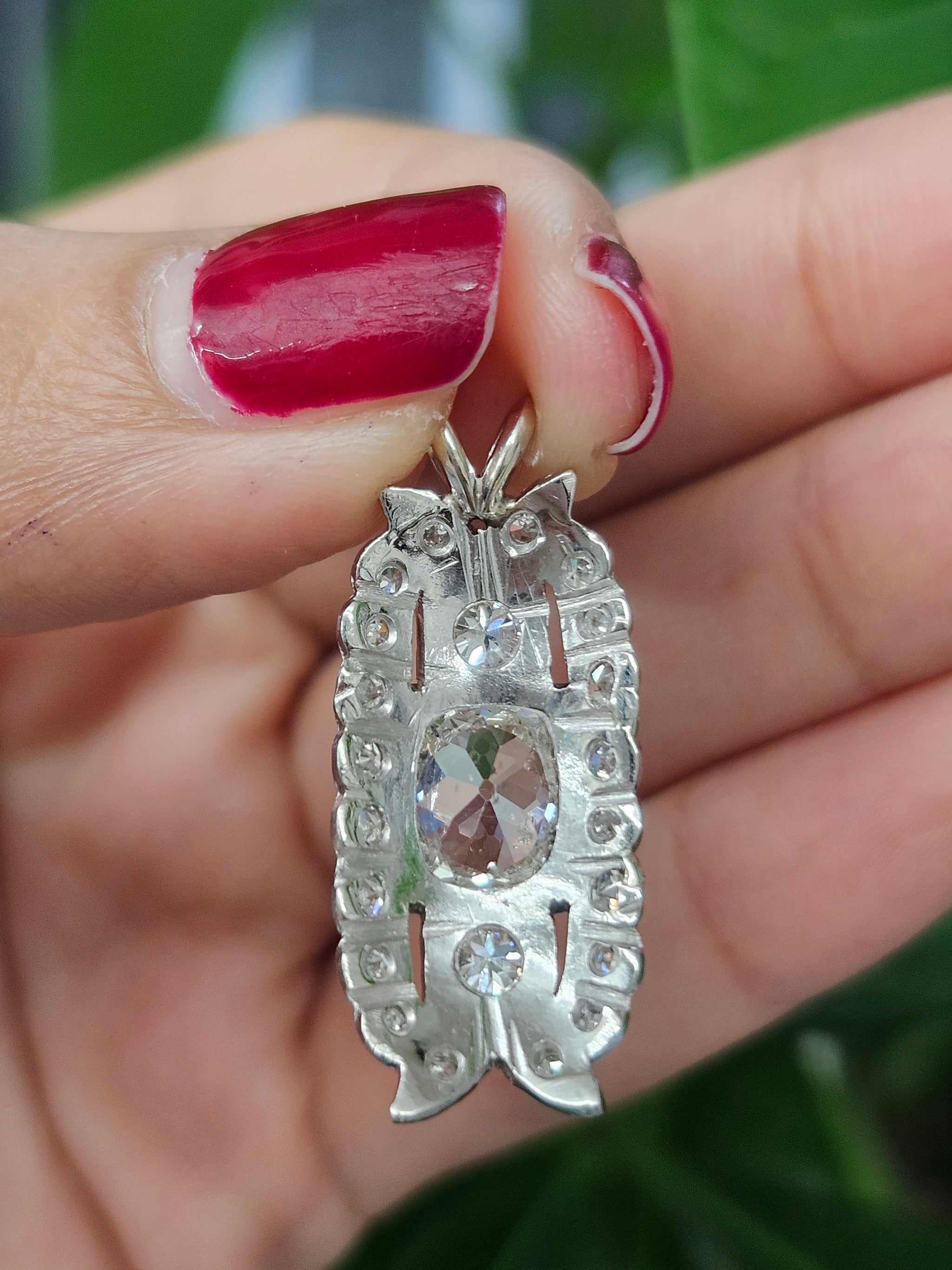 Natural Old mine cut platinum Pendant