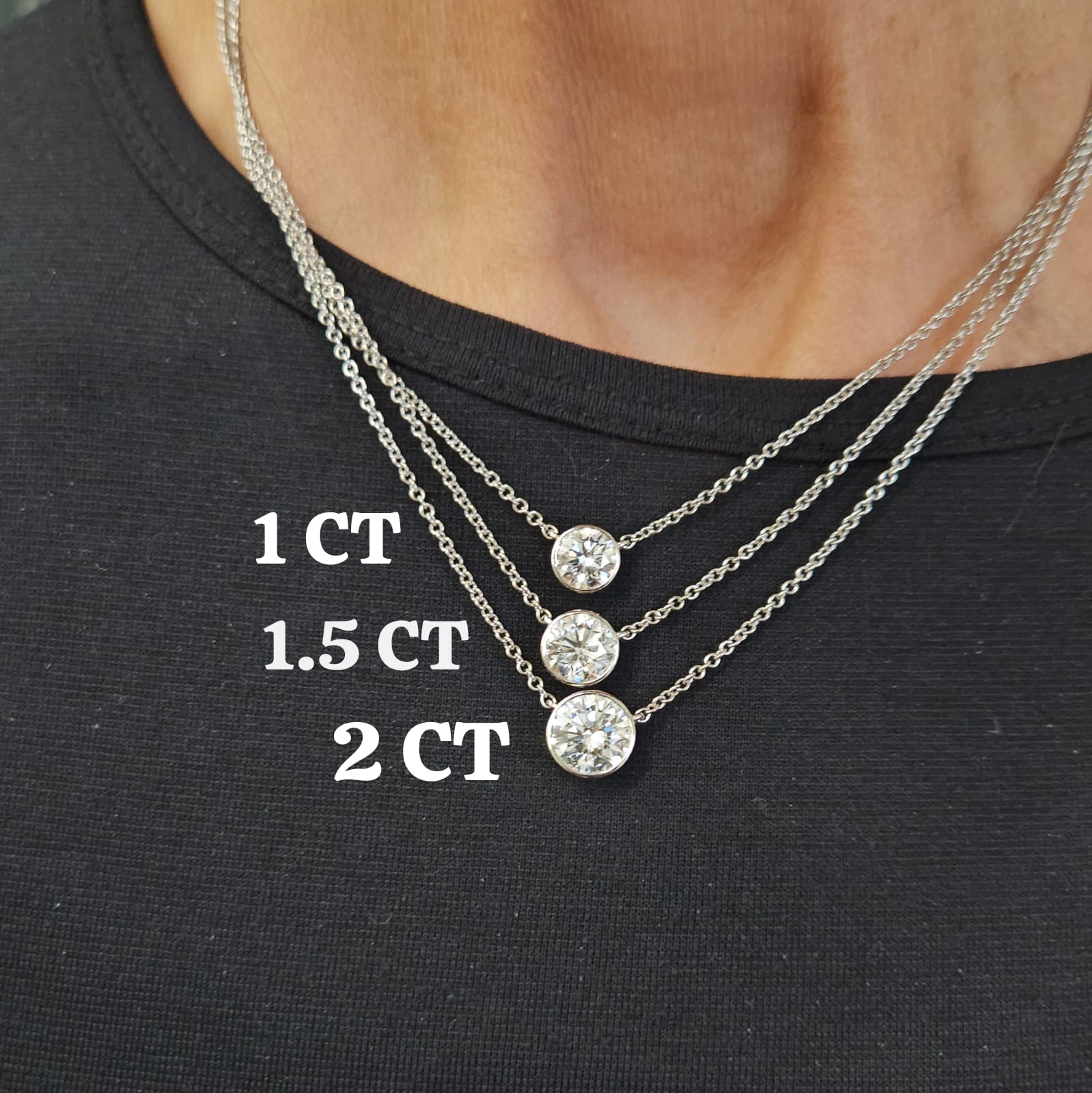 *Custom Made* Bezel set Round Lab Diamond Necklace