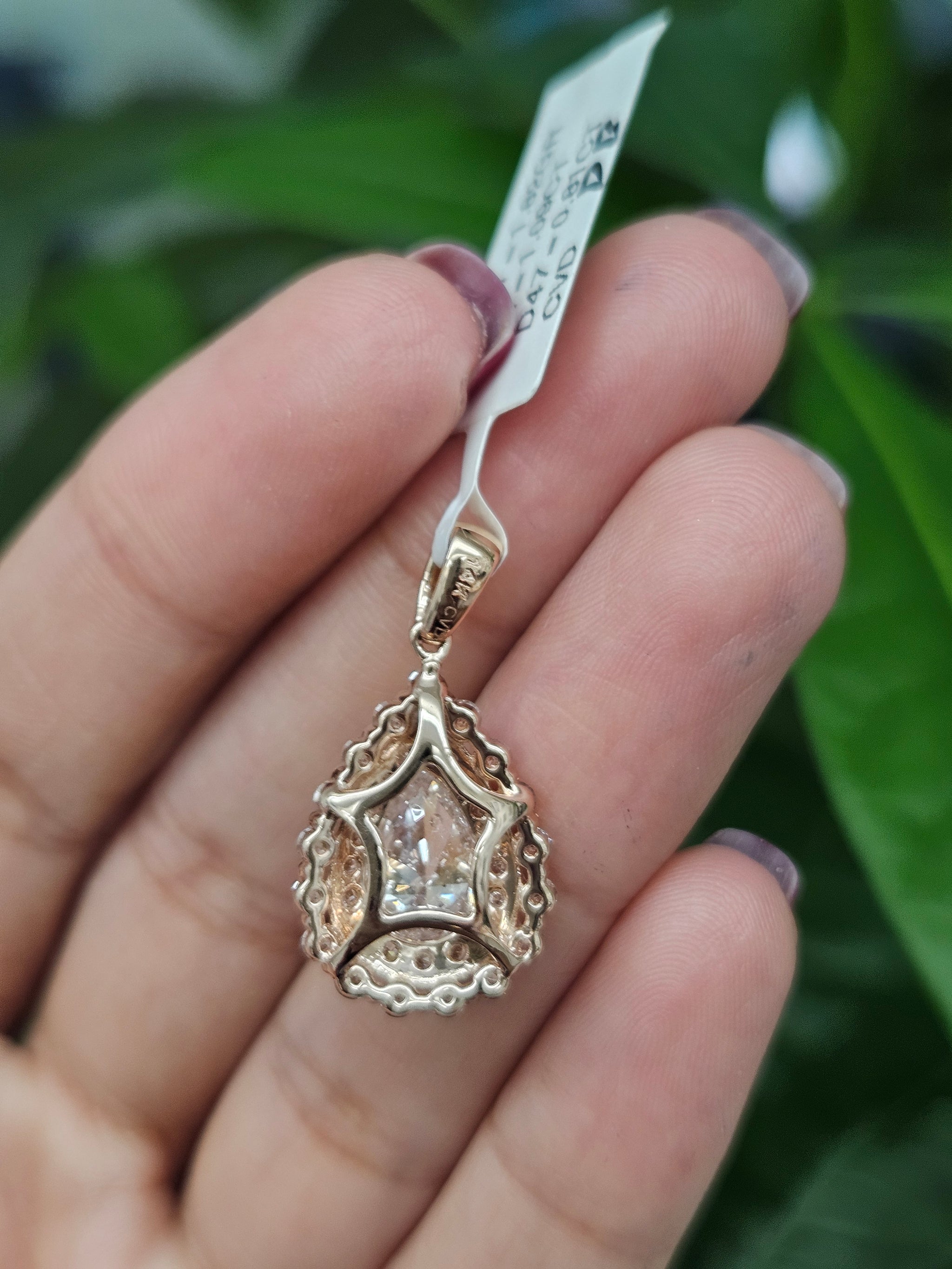 14K Gold Pear Shaped Lab Diamond Pendant