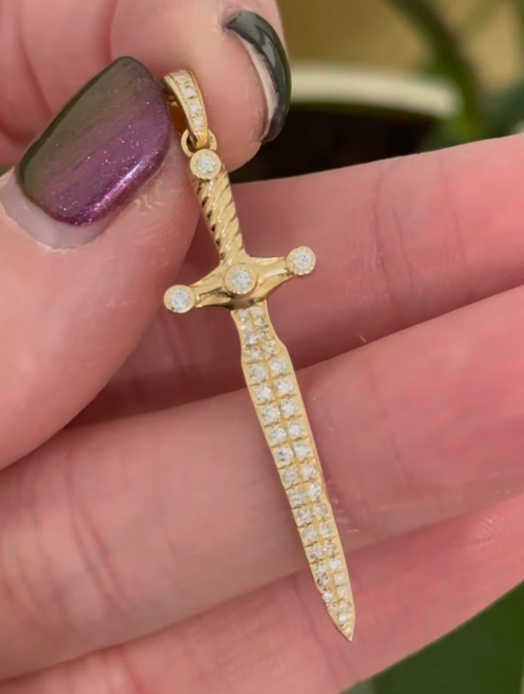 Yellow Gold Diamond Sword Pendant