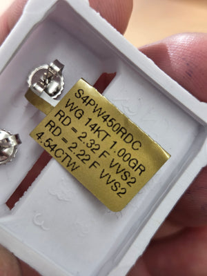 4.54 cttw Lab diamond studs 14k white pushback