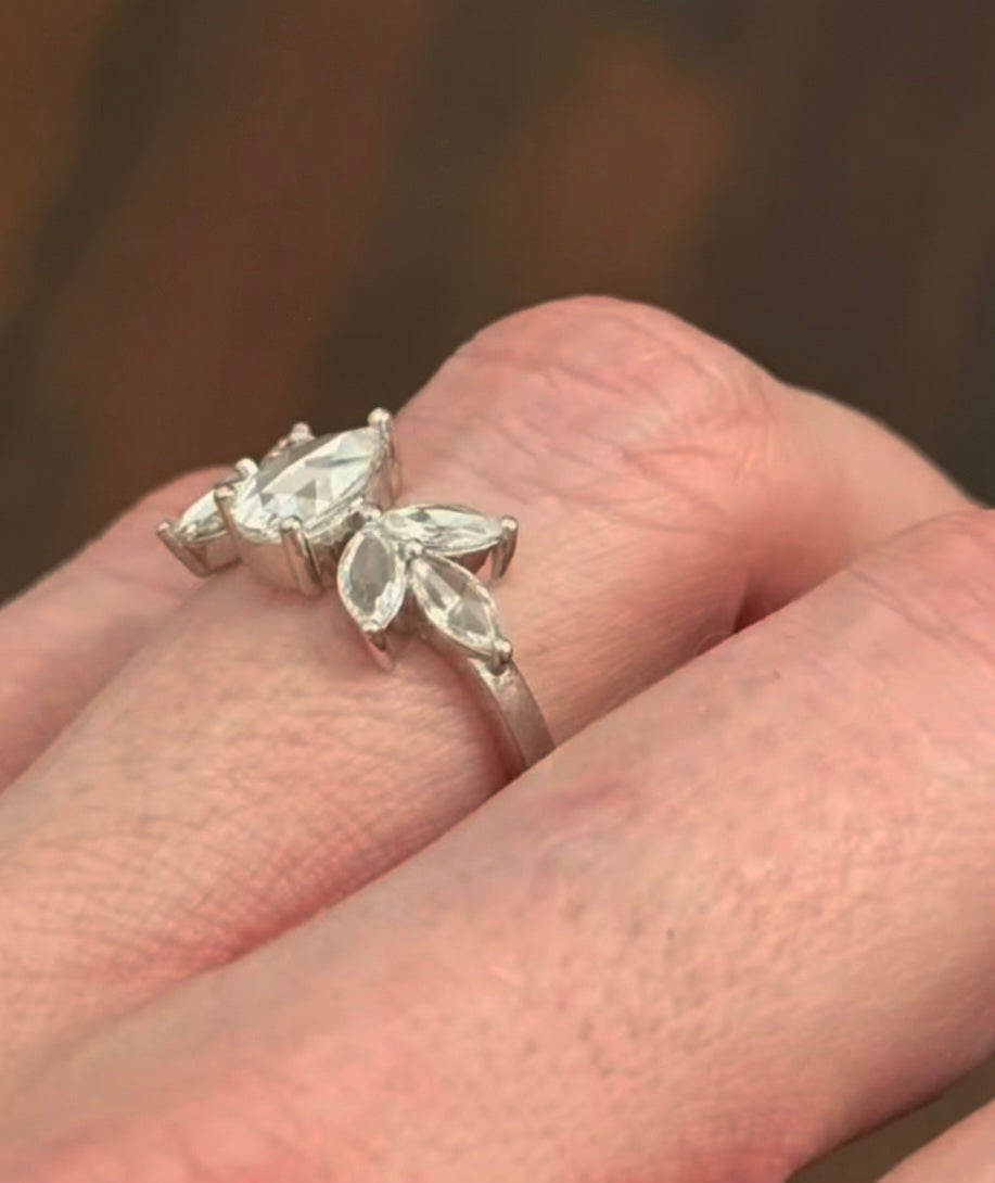 White Gold Rose cut Pear & Marquise Lab Diamond Ring