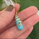 Yellow Gold Emerald & Turquoise Snake Pendant