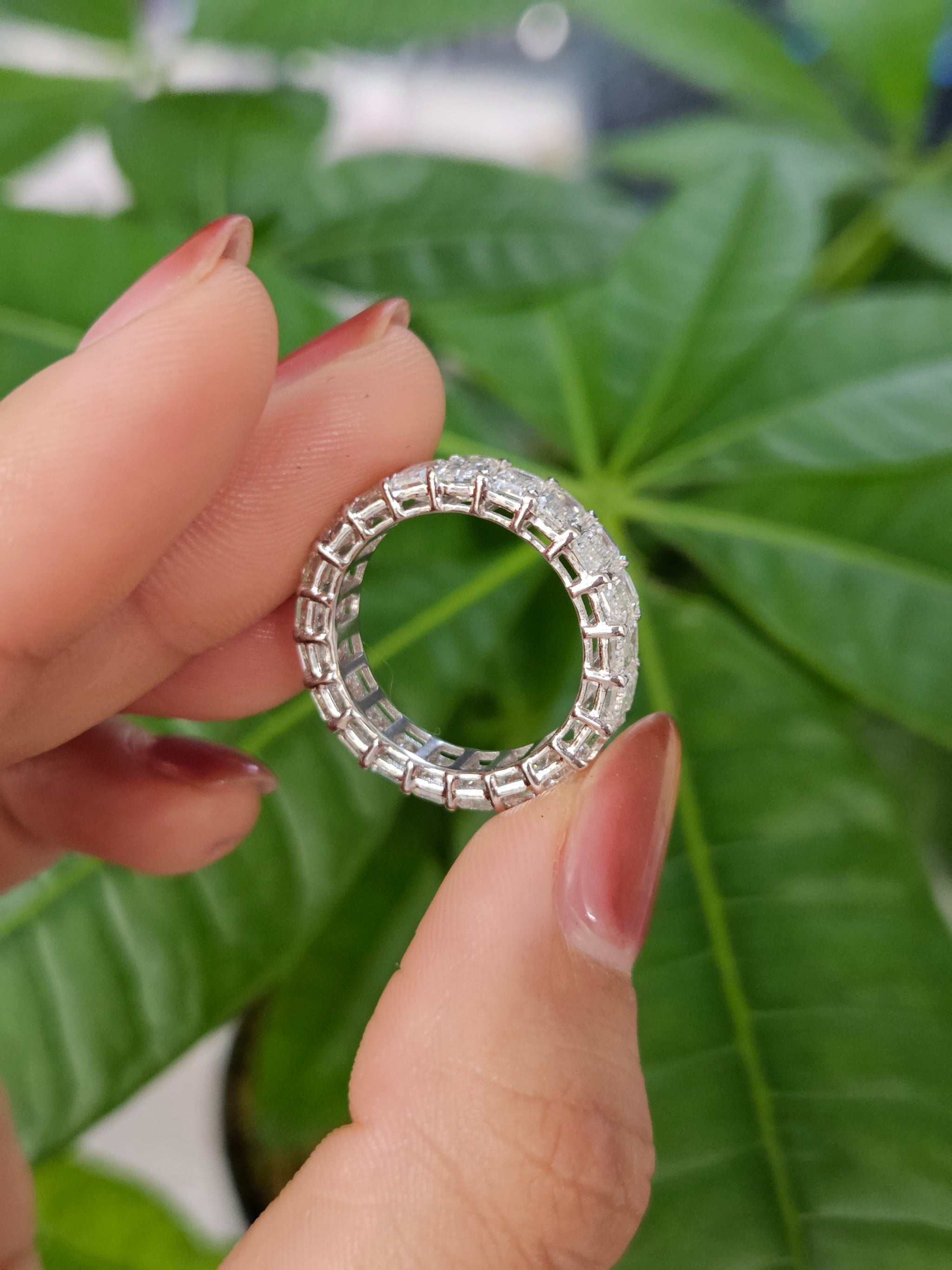 18k White Gold 5.95 Total Carat Weight Emerald Eternity Band
