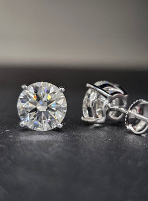 Non certified 1.5 ct + 1.5 ct Lab Round Studs with Screwbacks