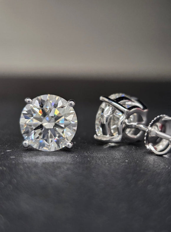 Non certified 1.5 ct + 1.5 ct Lab Round Studs with Screwbacks