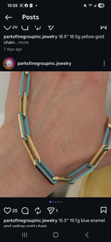 15.5" blue enamel & Yellow Gold Chain