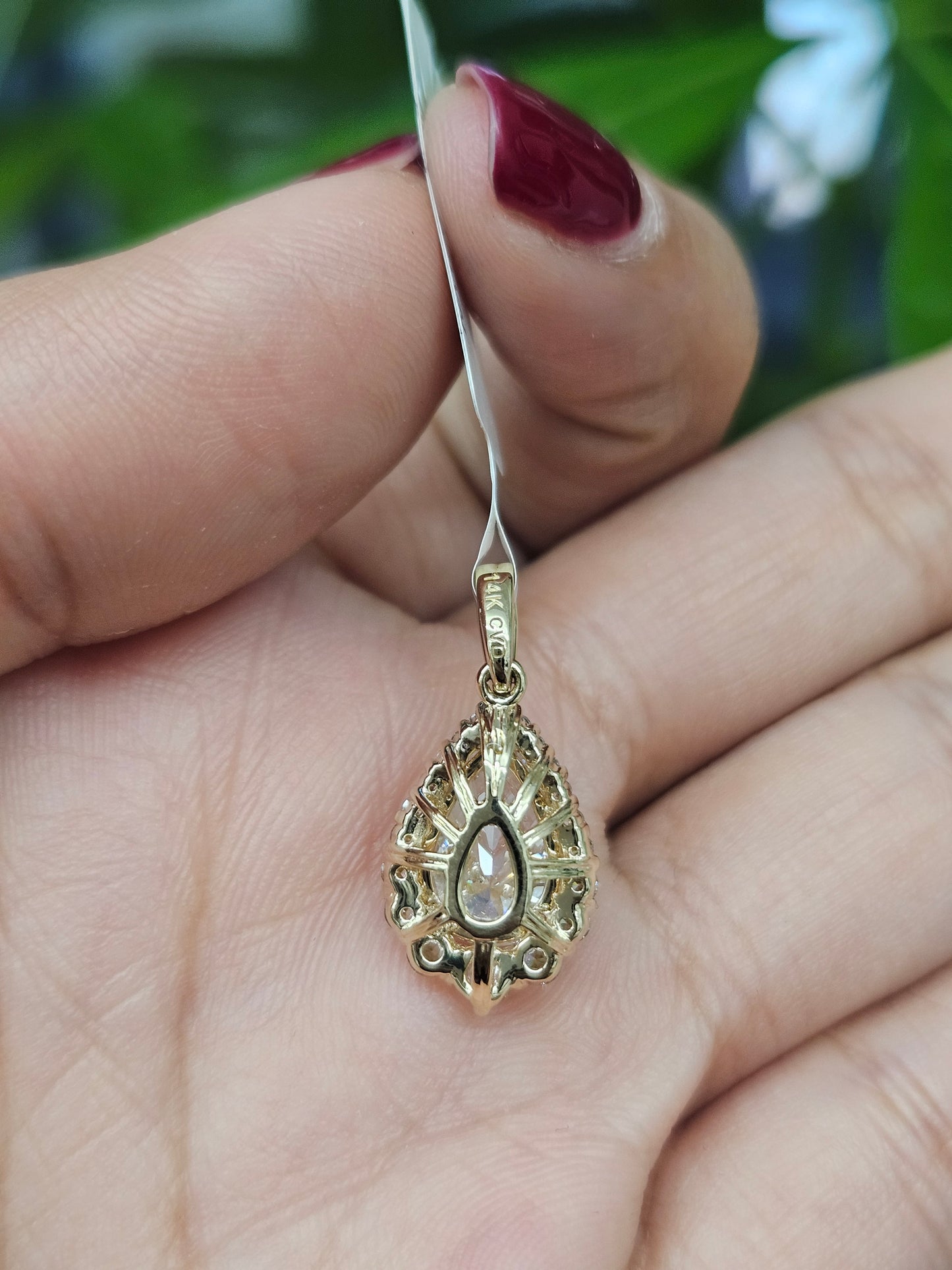 14K Gold Pear Shaped Lab Diamond Pendant