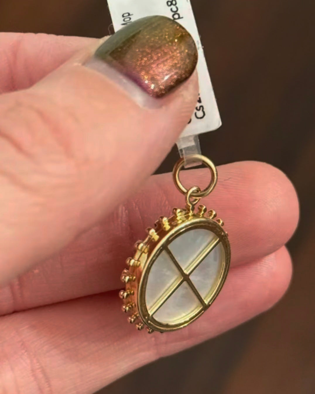 Yellow Gold Diamond,Sapphire & Mother of Pearl Pendant