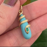 Yellow Gold Emerald & Turquoise Snake Pendant