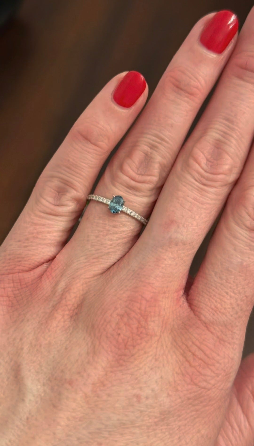 White Gold Blue Oval & White Lab Diamond Ring