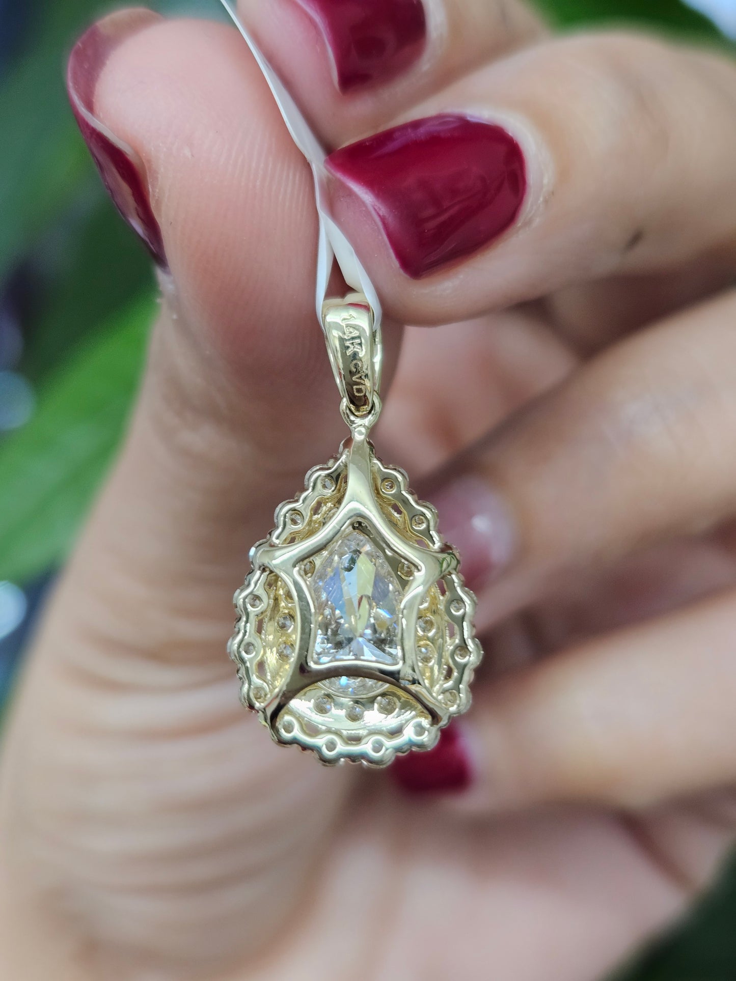 14K Gold Pear Shaped Lab Diamond Pendant