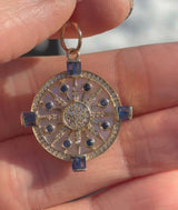 Yellow Gold Diamond,Sapphire mother of pearl pendant