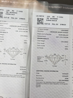 IGI 5.00+ cttw FVVS2 lab diamond studs 14k