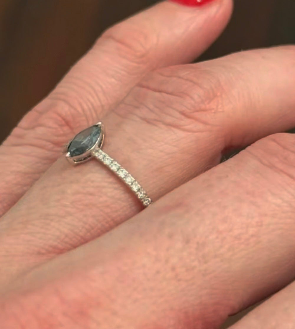 White Gold 0.51ct Blue Maruise & White Lab Diamond Ring