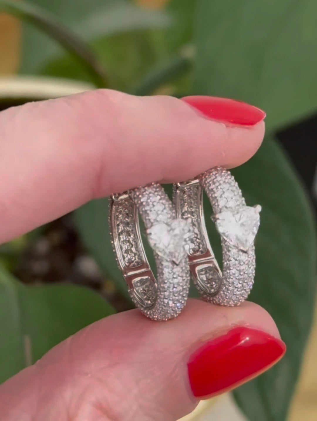 White Gold Heart Shaped Diamond Hoops