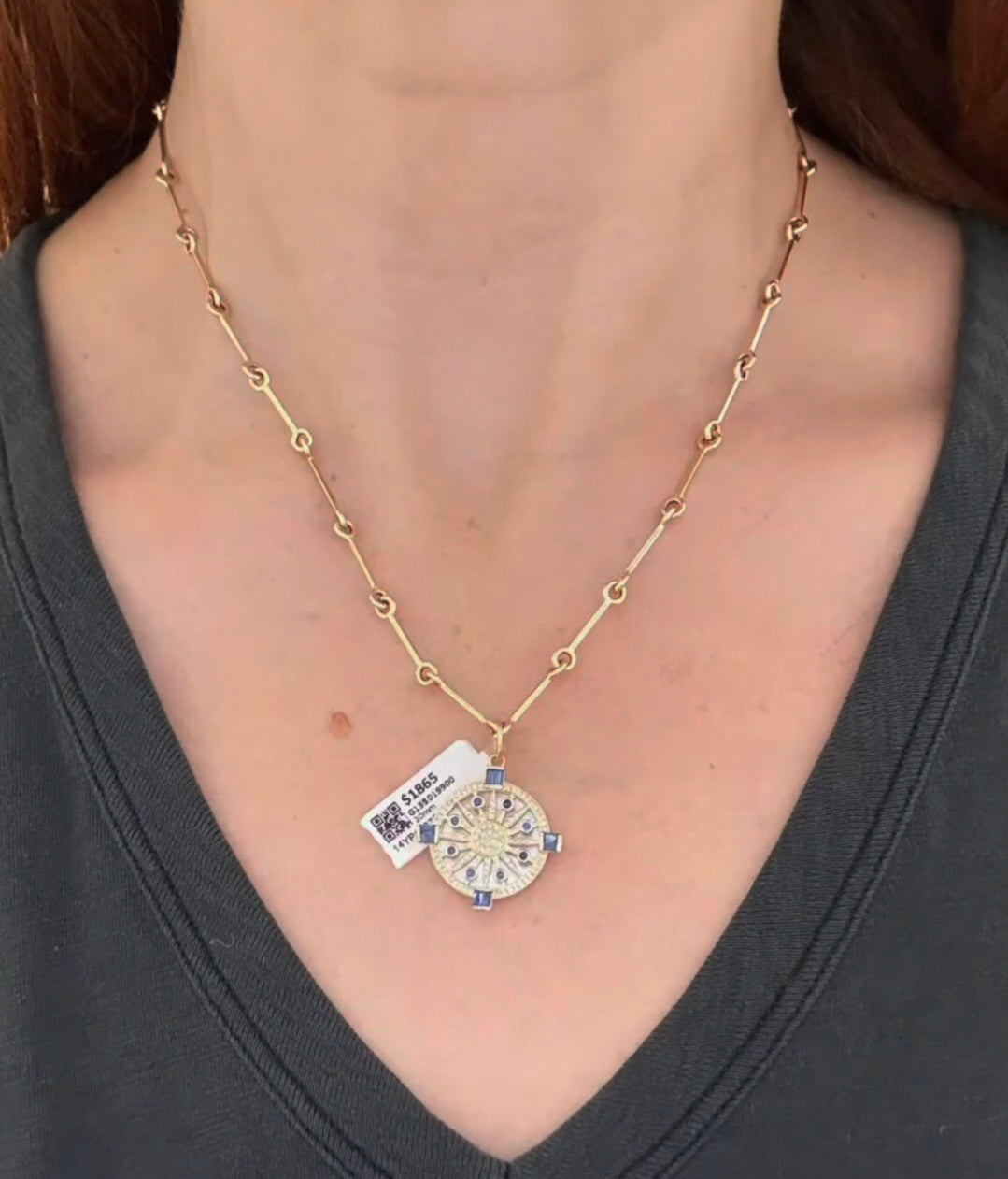 Yellow Gold Diamond,Sapphire mother of pearl pendant