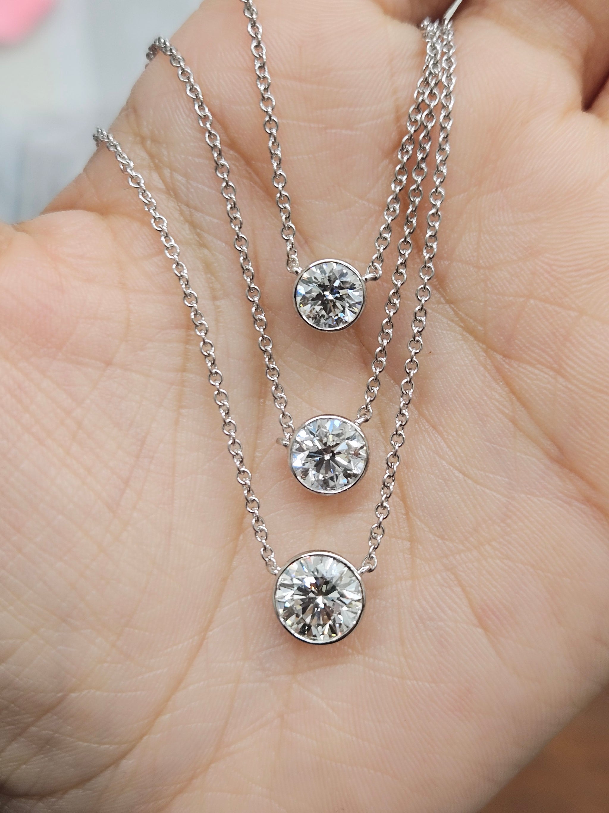 *Custom Made* Bezel set Round Lab Diamond Necklace