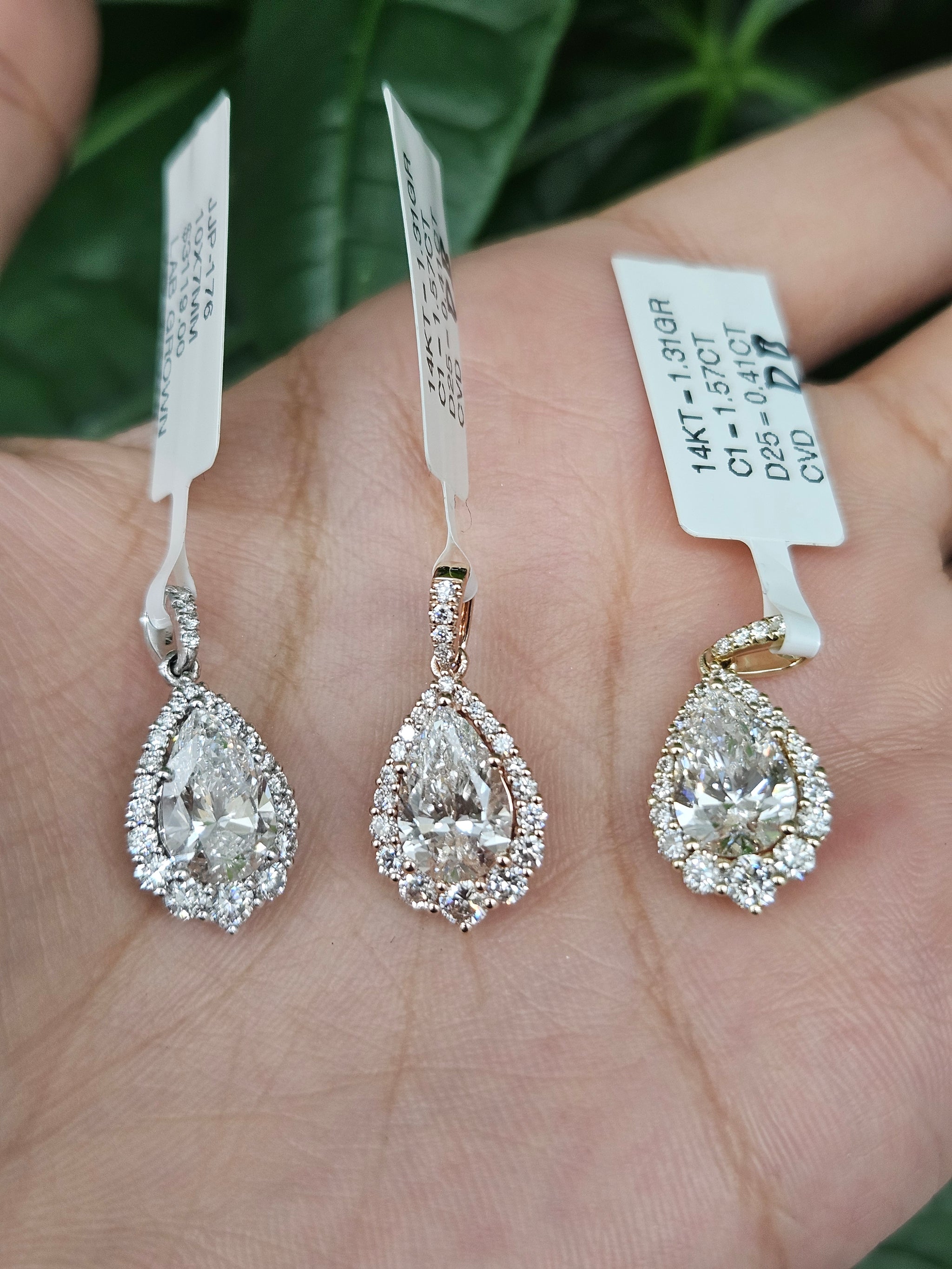 14K Gold Pear Shaped Lab Diamond Pendant