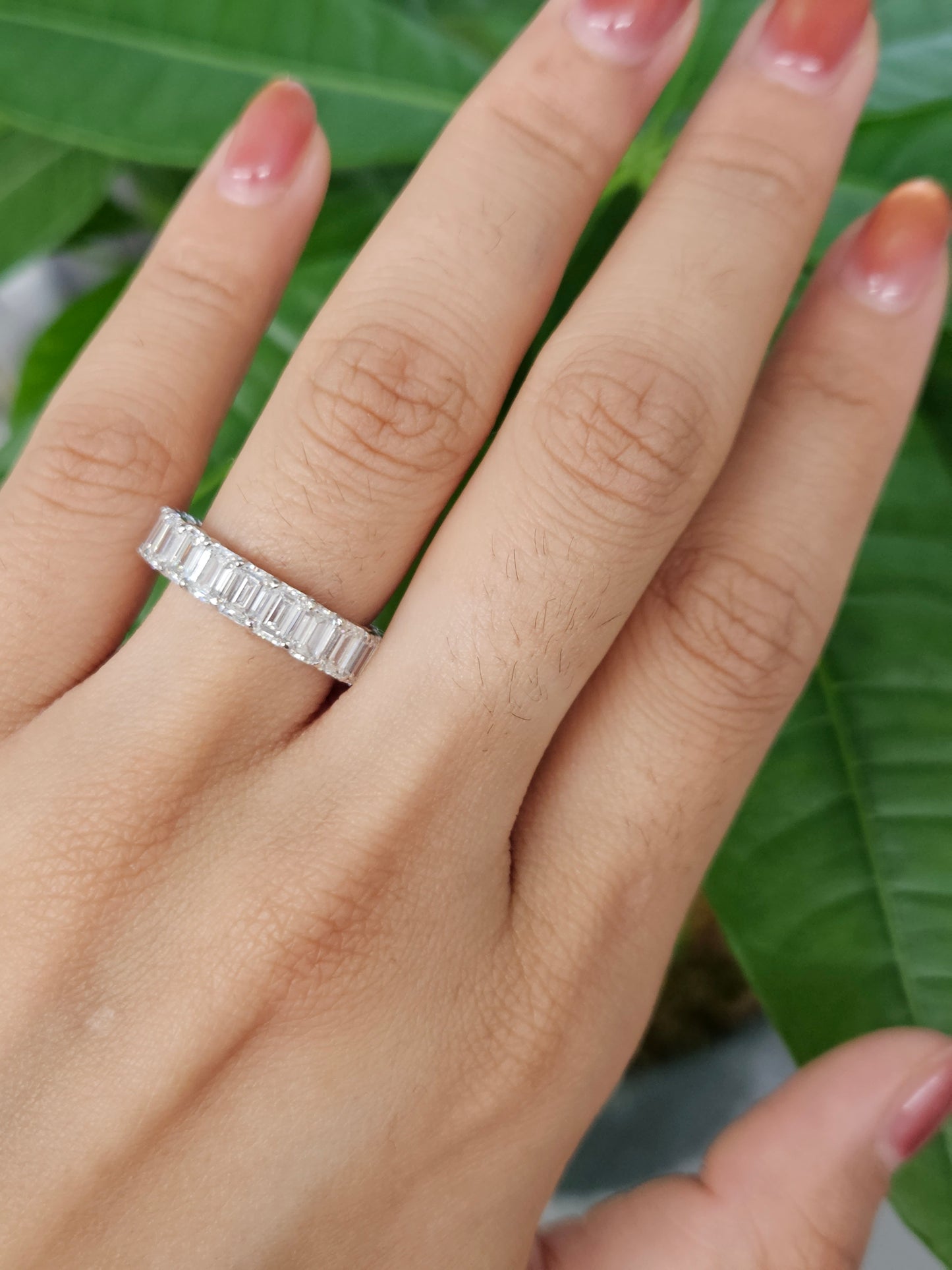 18k White Gold 5.95 Total Carat Weight Emerald Eternity Band