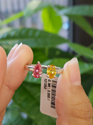 *Premade* 1.29 cttw White Gold Passby ring with Pink Pear Lab Diamond and  Fancy Yellow Oval Lab Diamond