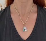 Yellow Gold Emerald & Turquoise Snake Pendant