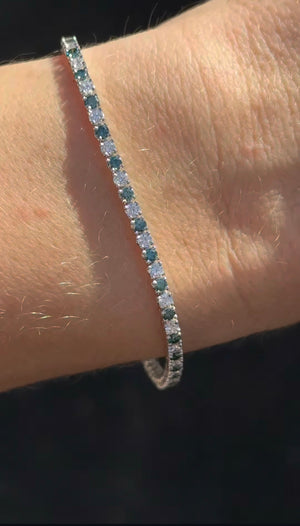 3.23 CT Green and white Lab diamond tennis bracelet
