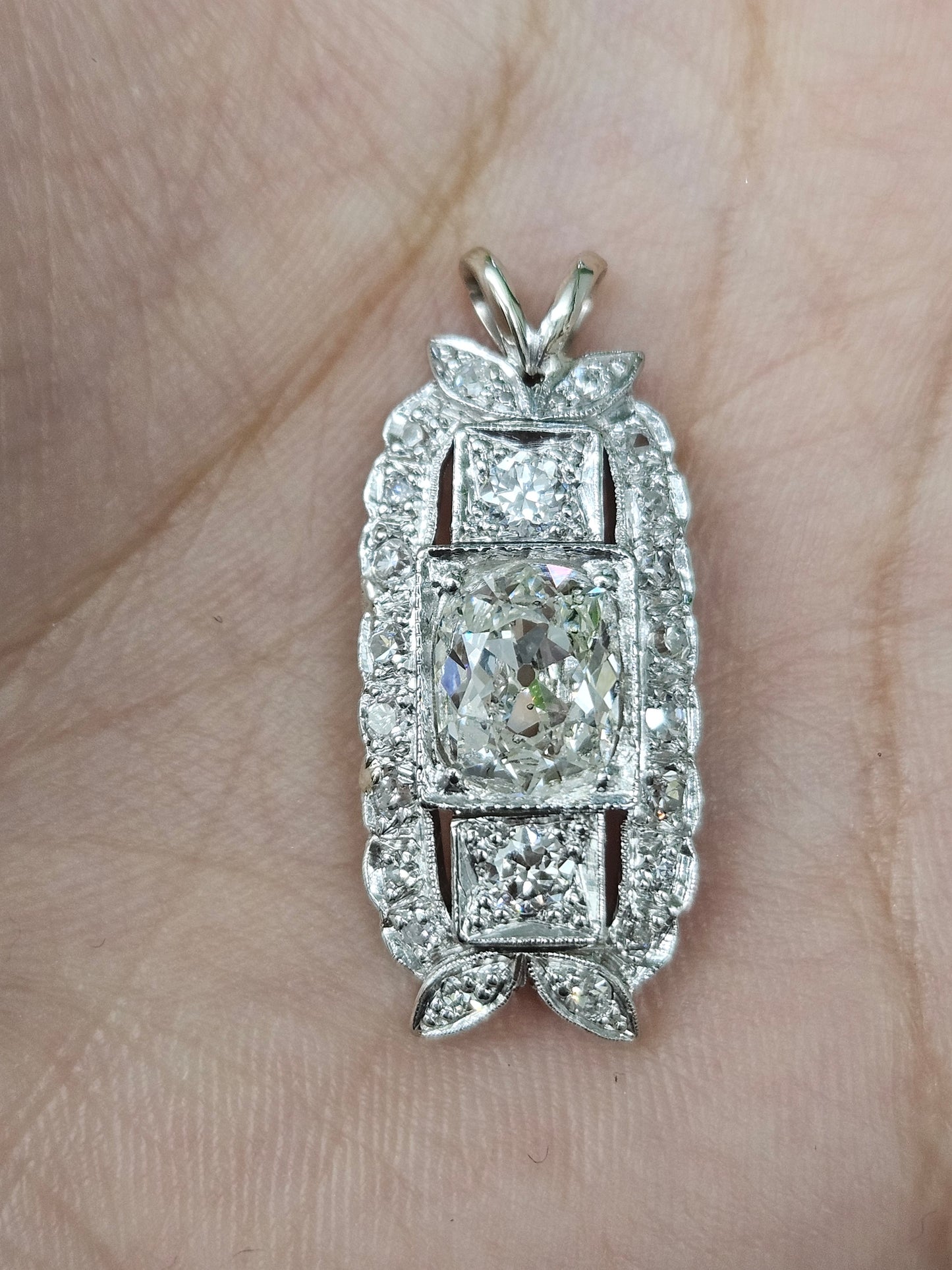 Natural Old mine cut platinum Pendant
