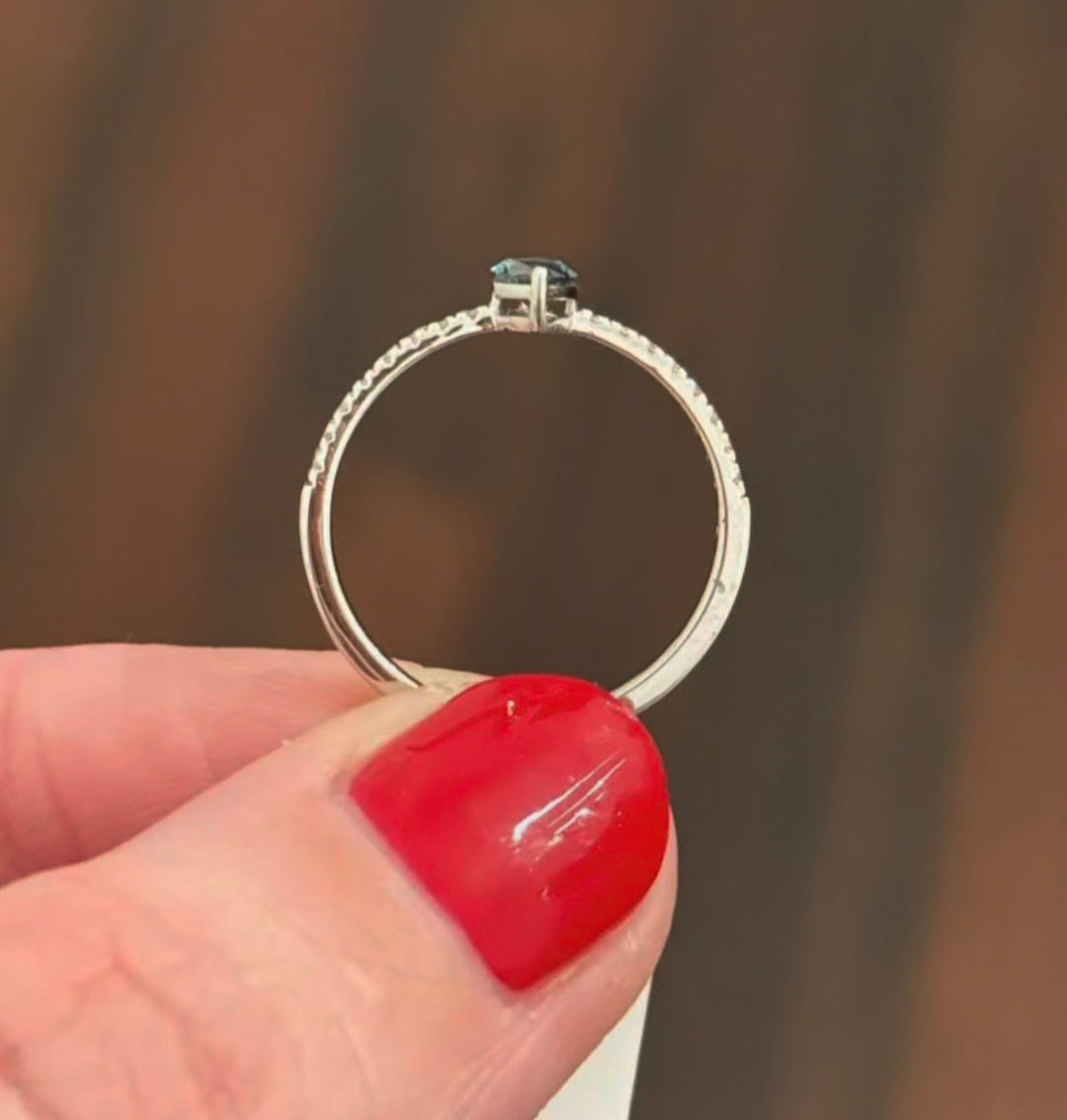 White Gold 0.51ct Blue Maruise & White Lab Diamond Ring