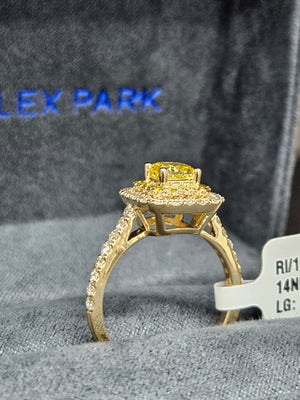 *Premade* 1.52 cttw Fancy Yellow Princess Double Halo Ring, 3/4 Lab Diamond Shank