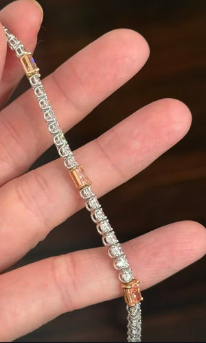 8.57ct radiant pink lab diamond
and round white lab diamond tennis bracelet