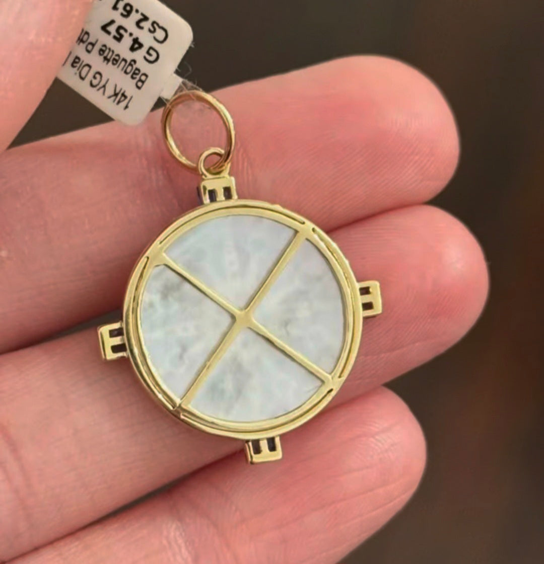 Yellow Gold Diamond,Sapphire mother of pearl pendant