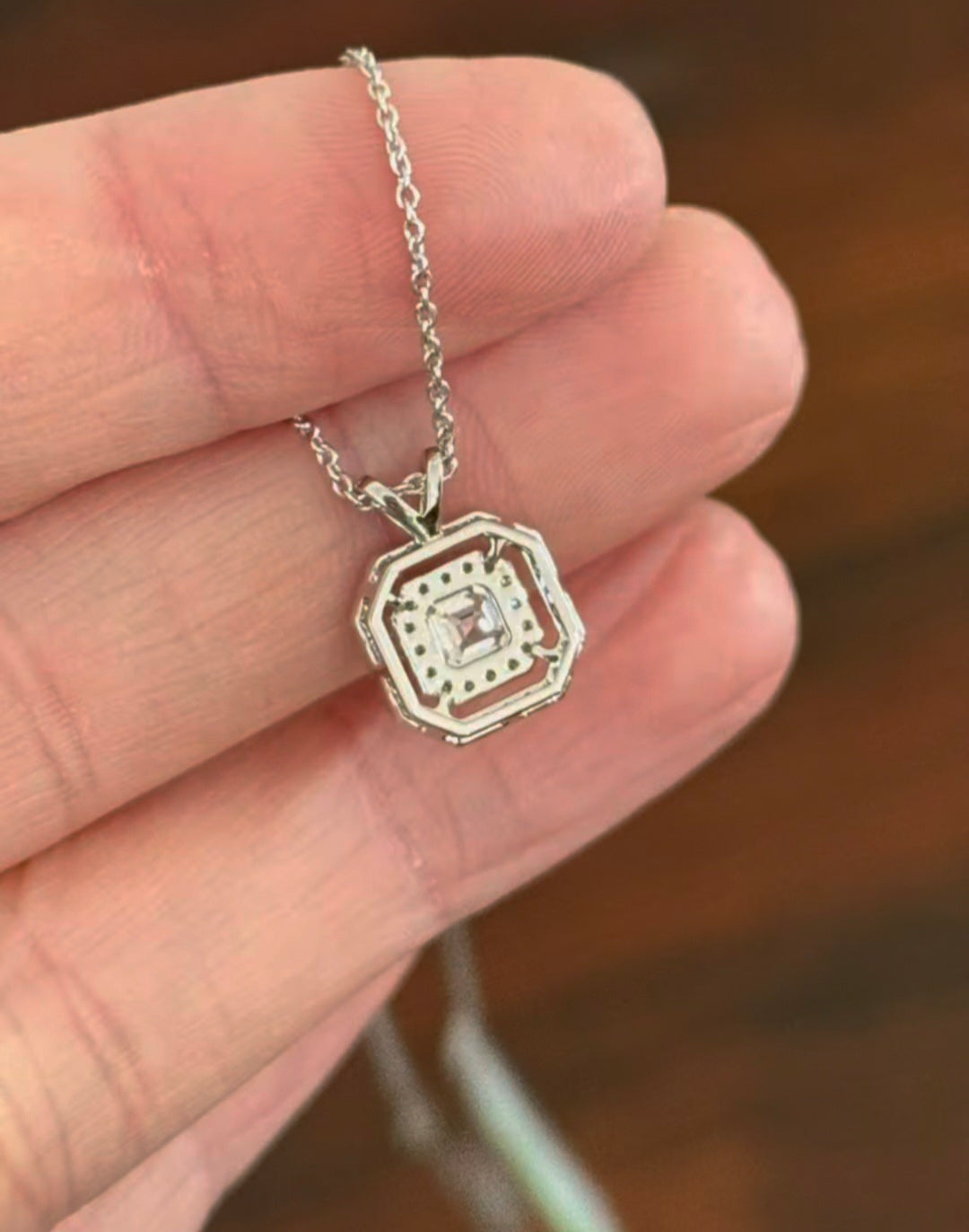 White Gold Asscher & Round Lab Diamond Necklace