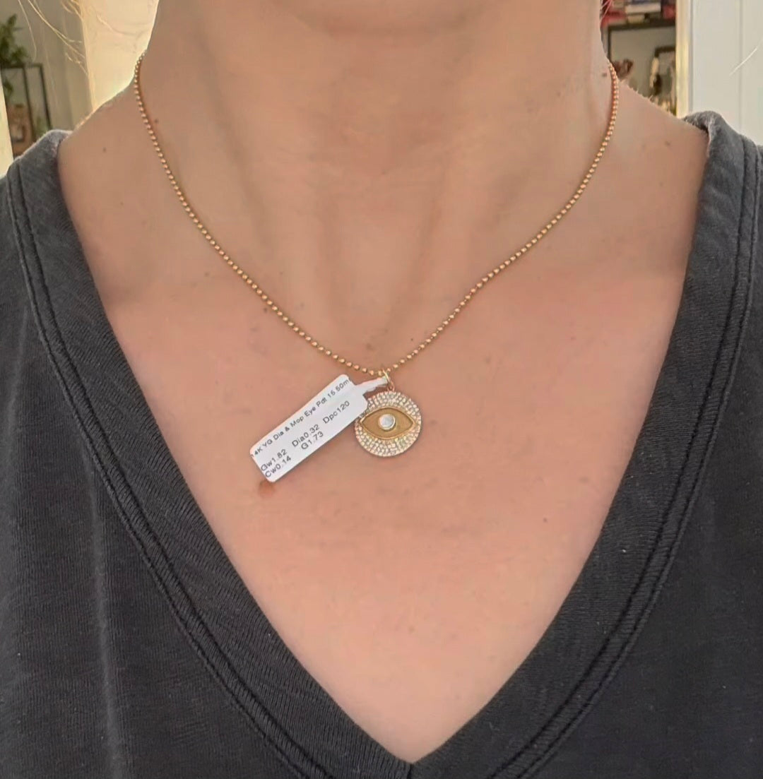 Yellow Gold Diamond & Mother of pearl evil eye pendant