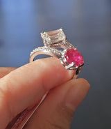 18k  Natural Ruby  and Lab Emerald Ring