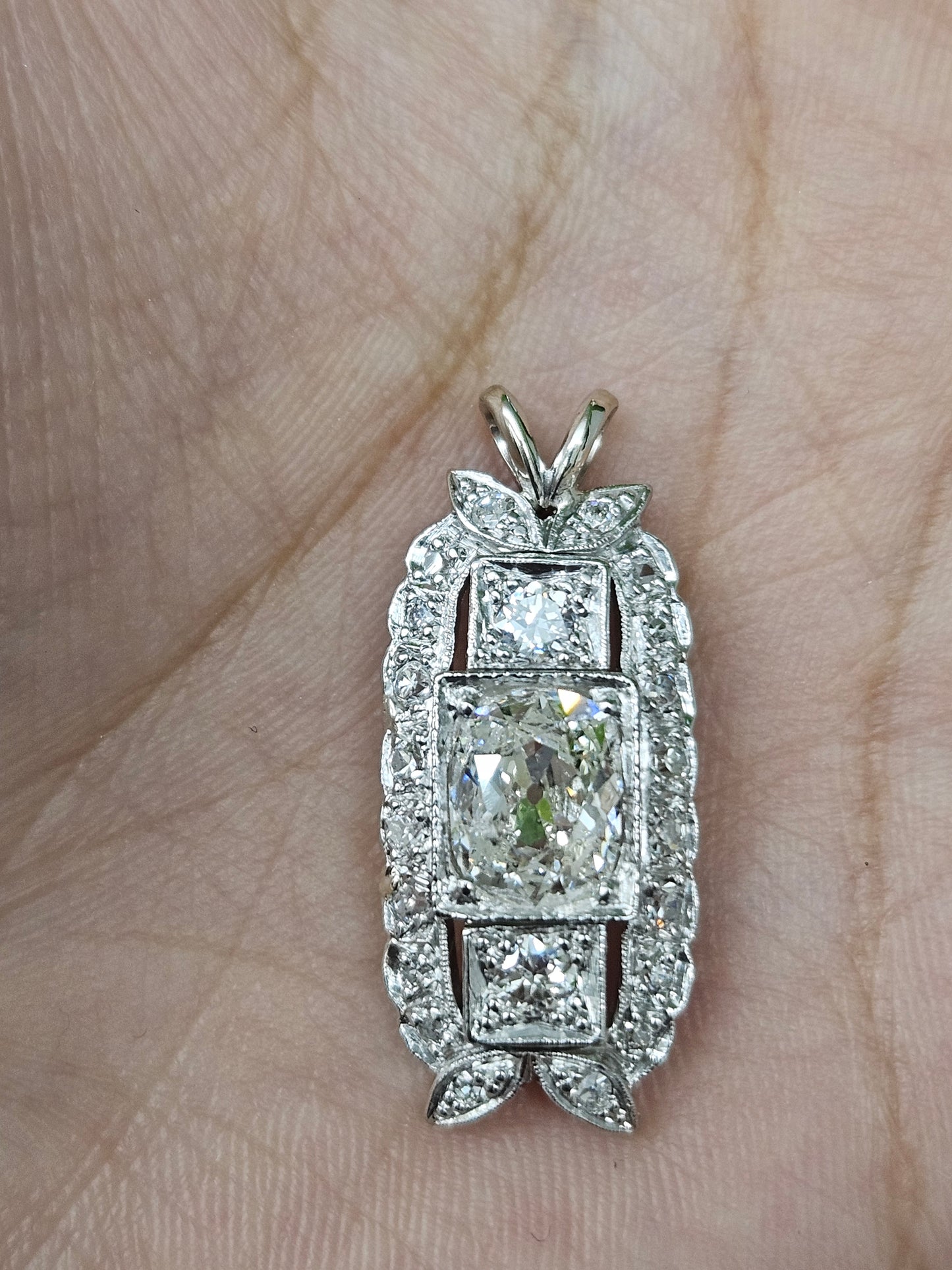 Natural Old mine cut platinum Pendant