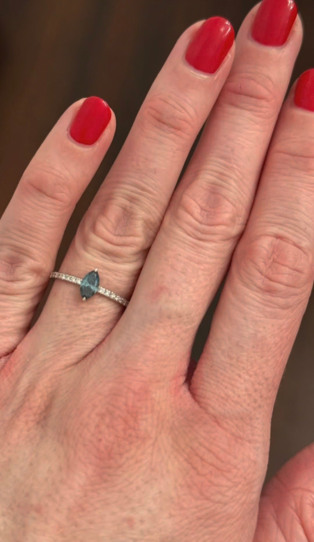 White Gold 0.51ct Blue Maruise & White Lab Diamond Ring