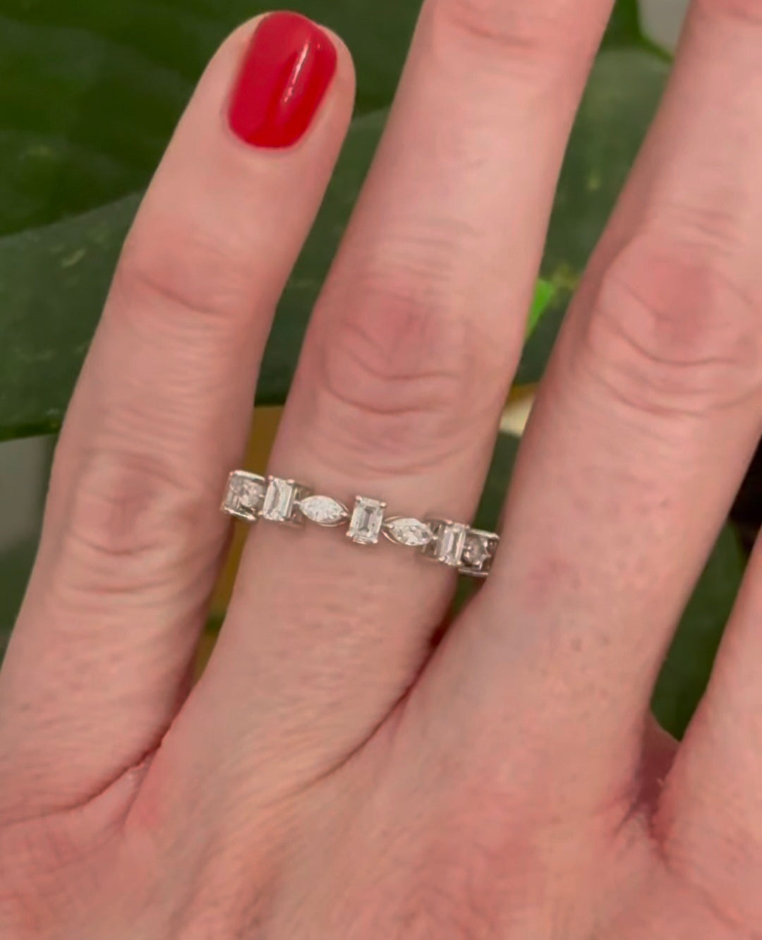 White Gold 1.45ct emerald & marquise E/W set lab diamond band