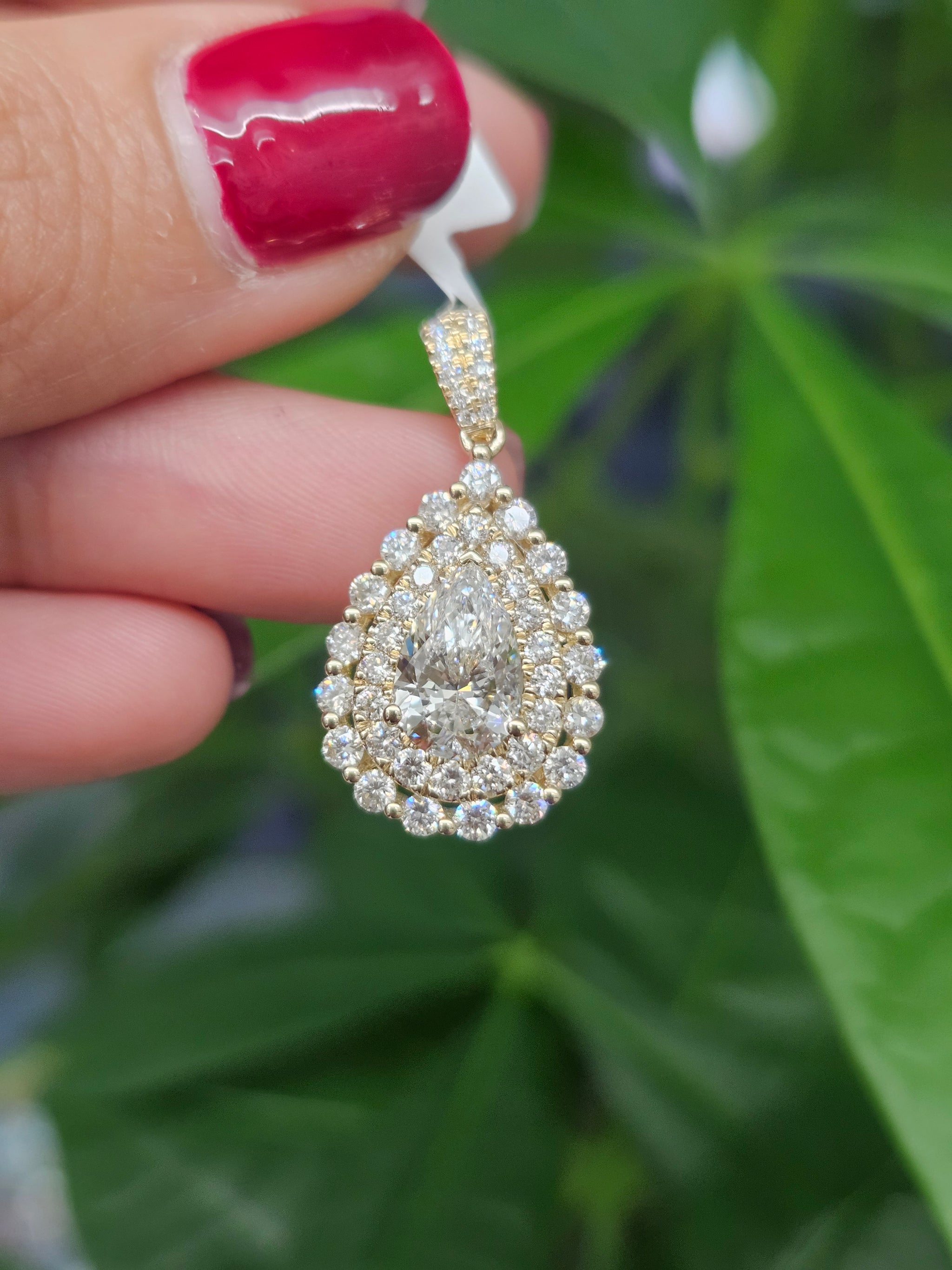 14K Gold Pear Shaped Lab Diamond Pendant
