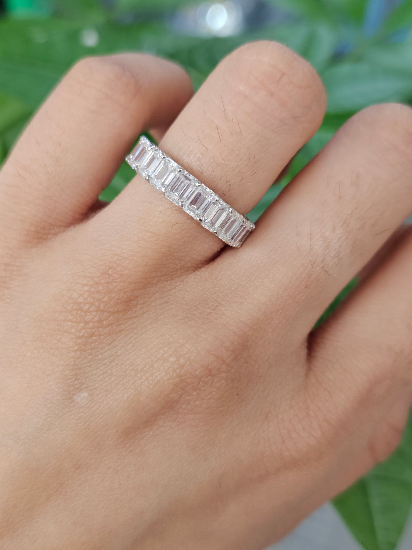 18k White Gold 5.95 Total Carat Weight Emerald Eternity Band